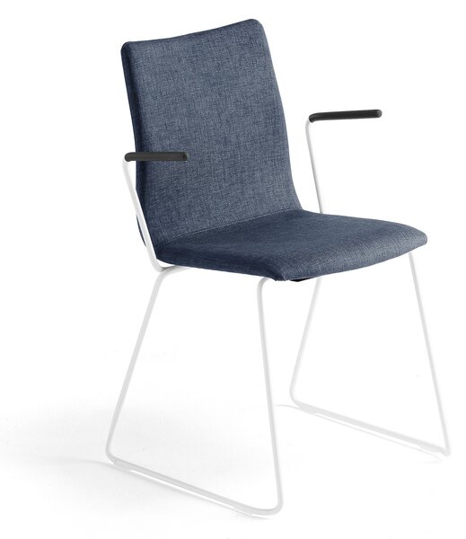 AJ Produkty Konferenční židle OTTAWA, s područkami, ližinová podnož, modrý potah, bílá