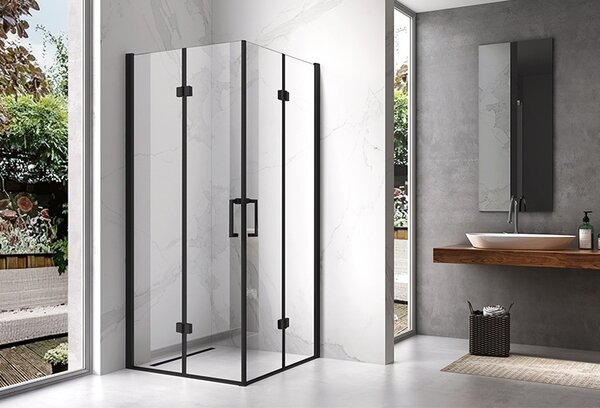 BPS-koupelny Čtvercový sprchový kout HYD-SK08B 80x80 černá/transparent + vanička HYD-SSV-ST02A černá