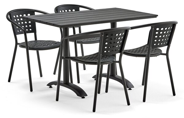 AJ Produkty Set zahradního nábytku Piazza + Capri, 1 obdélníkový stůl + 4 černé židle
