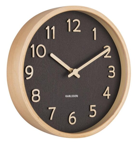 Designové nástěnné hodiny Karlsson Pure, dřevěné černé 22 cm