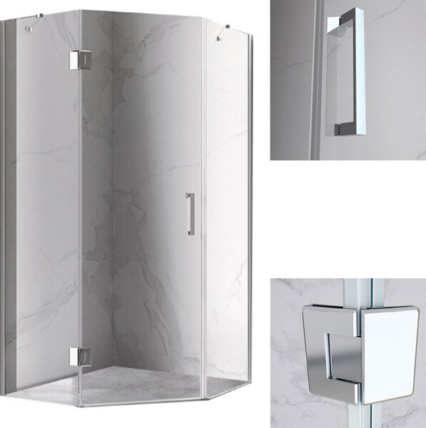 BPS-koupelny Pětiúhelníkový sprchový kout HYD-PK10B 90x90 chrom/transparent - bez vaničky