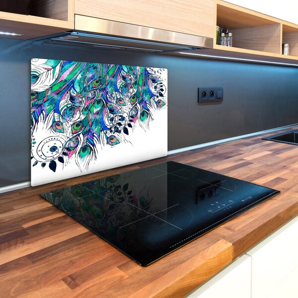 Kuchyňská deska skleněná Paví pírka pl-ko-80x52-f-104100507