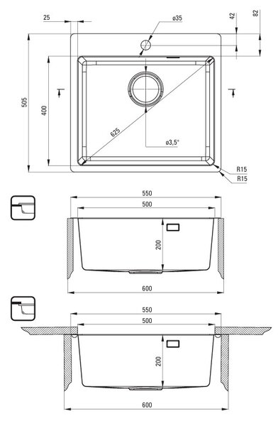 Deante Olfato, 1-komorový nerezový dřez 550x505x200mm, bronzová, DEA-ZPO_C10B