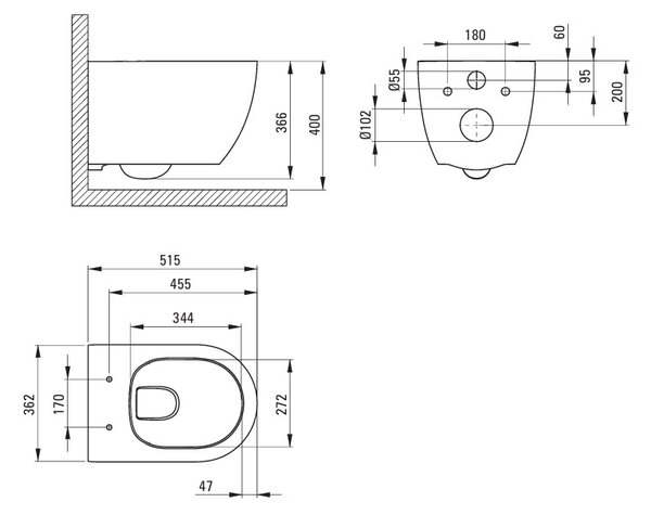 Deante Toilet bowl, with seat, rimless