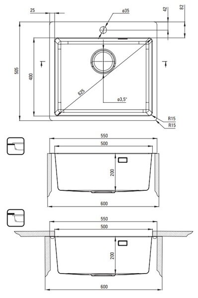 Deante Olfato, 1-komorový nerezový dřez 550x505x200mm, zlatá matná, DEA-ZPO_R10B