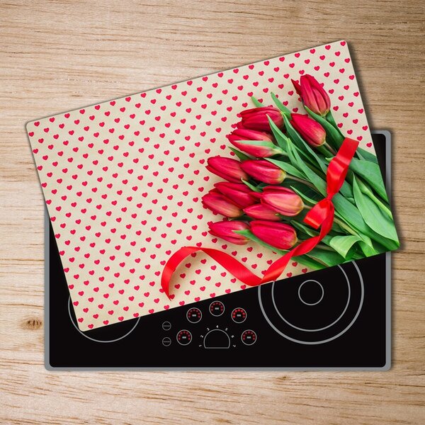 Deska na krájení skleněná Tulipány srdce pl-ko-80x52-f-104956051
