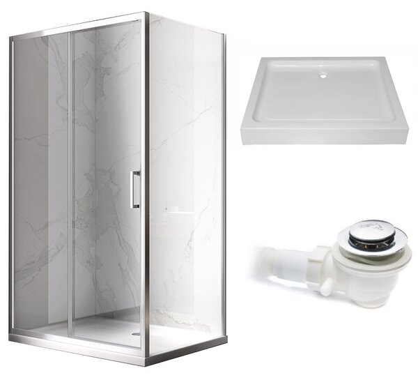 BPS-koupelny Obdélníkový sprchový kout HYD-OK103A 100x80 chrom/transparent + vanička HYD-OSV-SXL03C bílá
