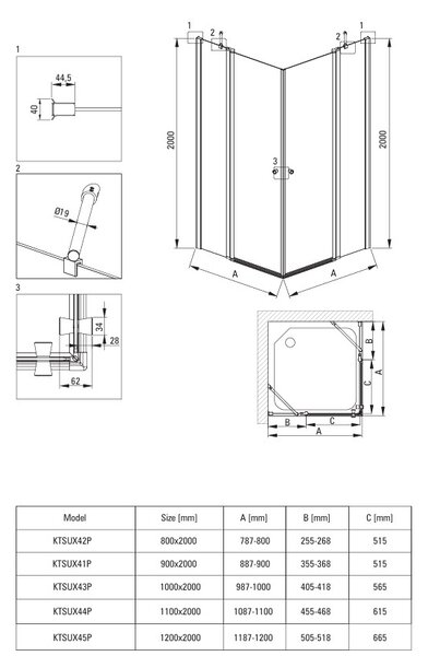 Deante Kerria Plus, krídlové sprchové dvere do otvoru, 120cm, chrómová, DEA-KTSU045P