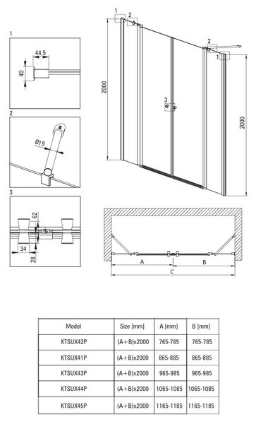 Deante Kerria Plus, krídlové sprchové dvere do otvoru, 120cm, chrómová, DEA-KTSU045P