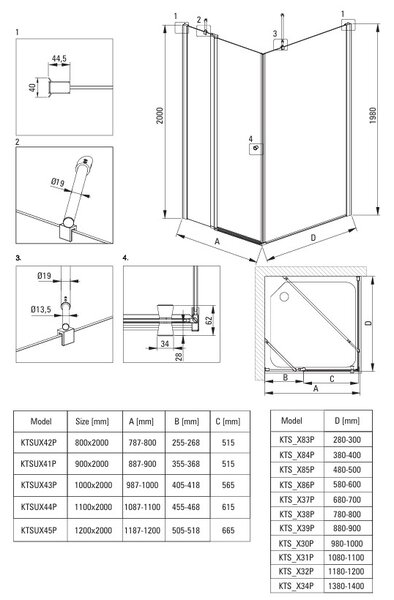 Deante Kerria Plus, krídlové sprchové dvere do otvoru, 120cm, chrómová, DEA-KTSU045P