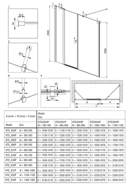 Deante Kerria Plus, krídlové sprchové dvere do otvoru, 120cm, chrómová, DEA-KTSU045P