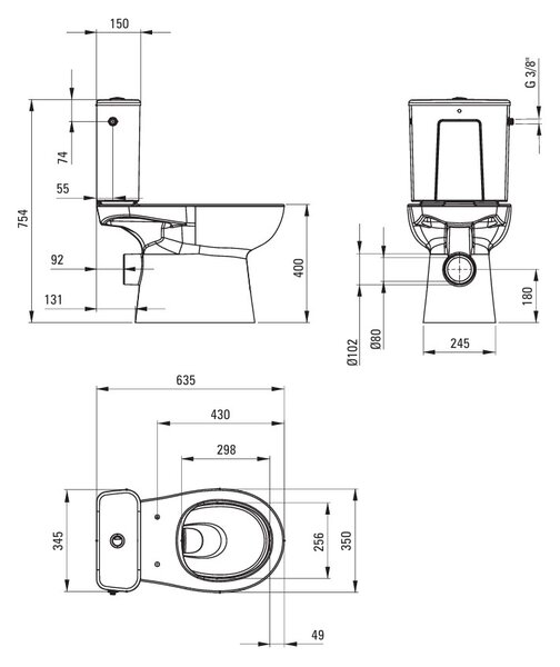 Deante Deante, WC kombi 635x350x755 mm + toaletní WC sedátko, bílá lesklá, DEA-CDFD6RPS