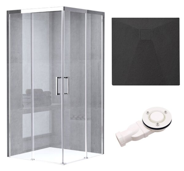 BPS-koupelny Čtvercový sprchový kout HYD-SK90B 90x90 chrom/transparent + vanička HYD-SSV-RIKO černá