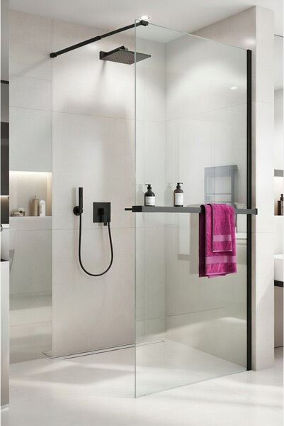 Novoterm Sprchová zástěna Walk-in NV-Grace 80 BL, černá/transparent - bez vaničky