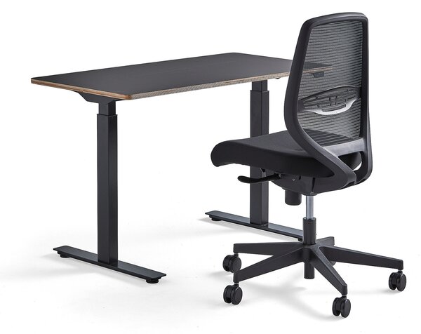 AJ Produkty Nábytková sestava NOVUS + MARLOW, 1 černý stůl a 1 kancelářská židle