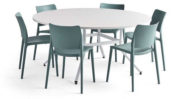 AJ Produkty Nábytková sestava Various + Rio, 1 stůl a 6 tyrkysových židlí