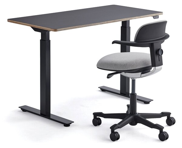 AJ Produkty Nábytková sestava NOVUS + NEWBURY, 1 stůl a 1 kancelářská židle, černá/šedá