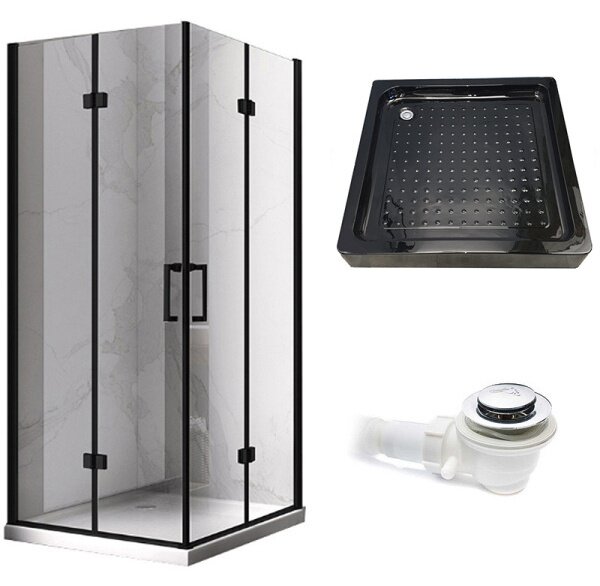 BPS-koupelny Čtvercový sprchový kout HYD-SK08B 80x80 černá/transparent + vanička HYD-SSV-SXL02A černá