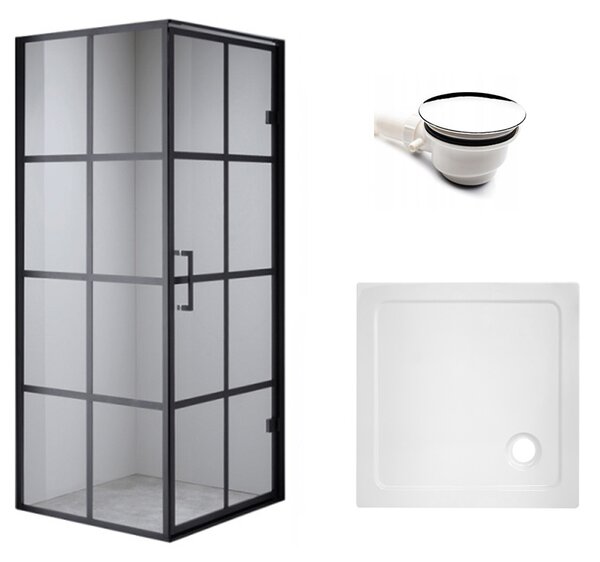 BPS-koupelny Čtvercový sprchový kout HYD-SK10A 80x80 černá/transparent + vanička HYD-SSV-ST02A bílá