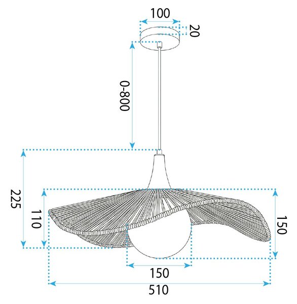 Toolight Natural, závěsné stropní svítidlo 50cm, 1xE27, APP1932-1CP, přírodní hnědá-černá, OSW-66069