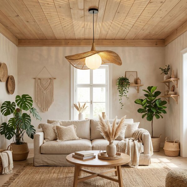 Toolight Natural, závěsné stropní svítidlo 50cm, 1xE27, APP1932-1CP, přírodní hnědá-černá, OSW-66069