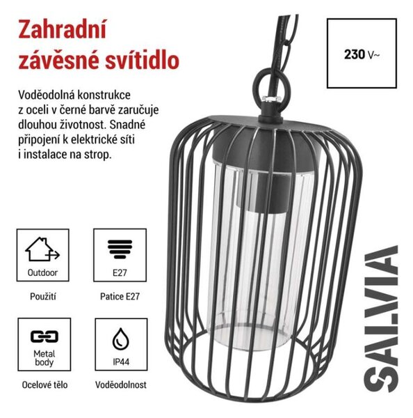EMOS LED zahradní závěsné svítidlo SALVIA, 16 × 16 × 32 cm, 1 × E27, 15 W 1554001000