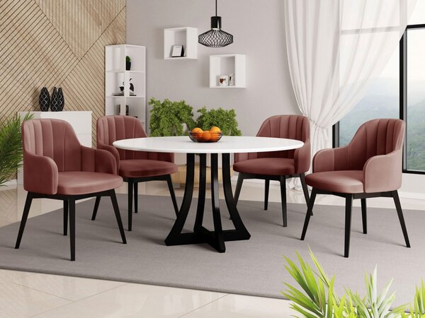 Kulatý stůl Dagerto FI 100 se 4 židlemi ST105 05, Barva: bílý lesk / černý lesk, Potah: Magic Velvet 2258 Mirjan24 5903211307324