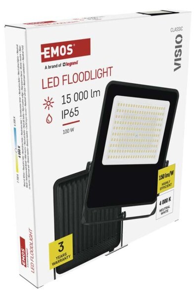 EMOS LED reflektor VISIO, 100 W, černý, neutrální bílá 1531255300