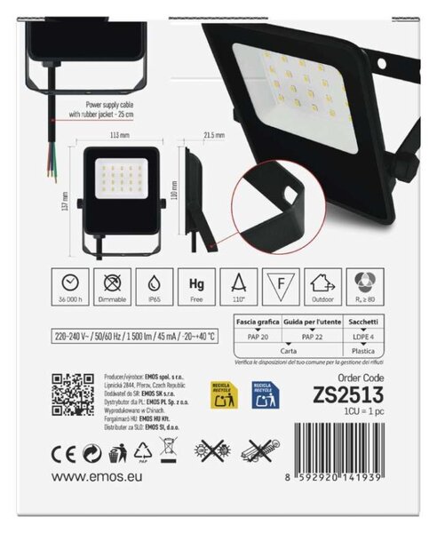 EMOS LED reflektor VISIO, 10 W, černý, neutrální bílá 1531251300