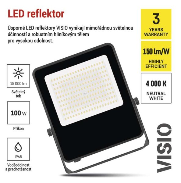 EMOS LED reflektor VISIO, 100 W, černý, neutrální bílá 1531255300