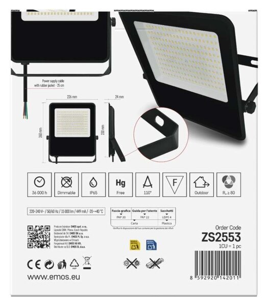 EMOS LED reflektor VISIO, 100 W, černý, neutrální bílá 1531255300