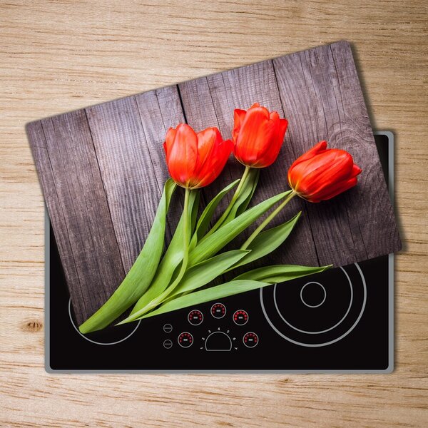Deska na krájení skleněná Červené tulipány pl-ko-80x52-f-137777387