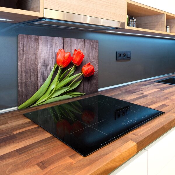 Deska na krájení skleněná Červené tulipány pl-ko-80x52-f-137777387