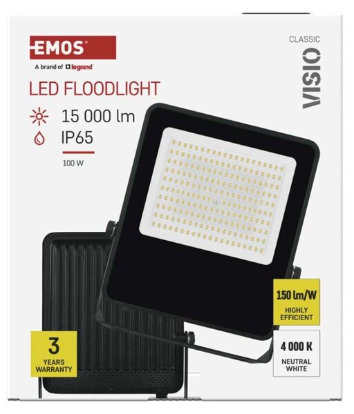 EMOS LED reflektor VISIO, 100 W, černý, neutrální bílá 1531255300