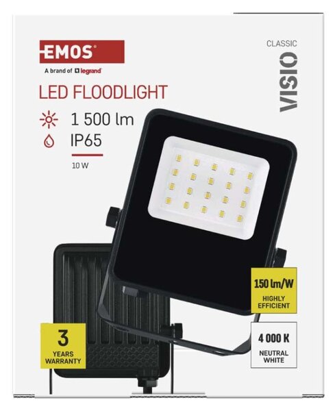 EMOS LED reflektor VISIO, 10 W, černý, neutrální bílá 1531251300