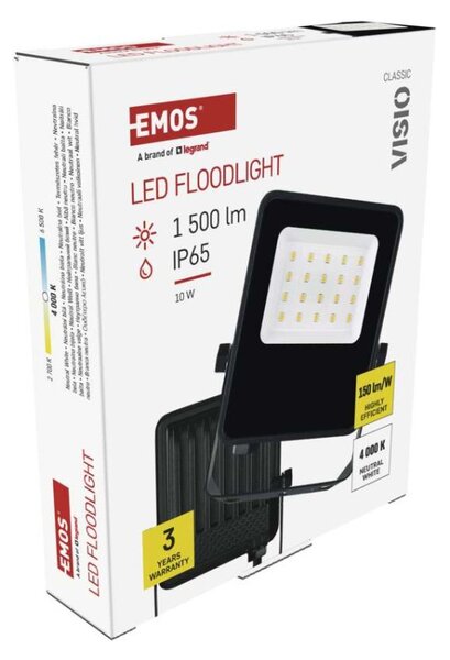 EMOS LED reflektor VISIO, 10 W, černý, neutrální bílá 1531251300