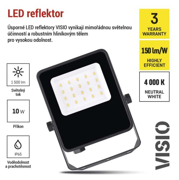 EMOS LED reflektor VISIO, 10 W, černý, neutrální bílá 1531251300