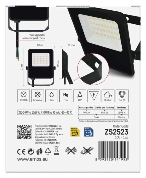 EMOS LED reflektor VISIO, 20 W, černý, neutrální bílá 1531252300
