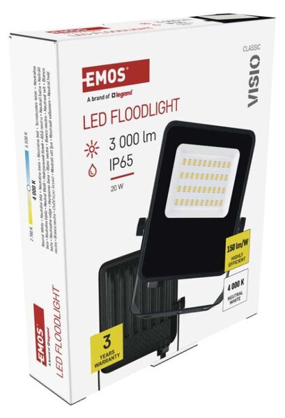 EMOS LED reflektor VISIO, 20 W, černý, neutrální bílá 1531252300