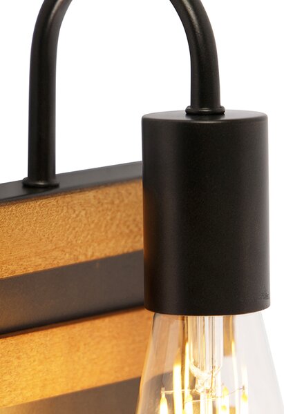 Průmyslová nástěnná lampa černá se dřevem - Paleta Mai