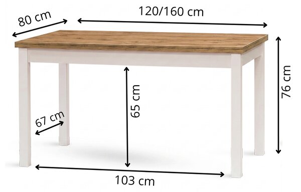 Rozkládací jídelní stůl PARMA | 120x80 cm | masiv buku + LDT 36 mm s ABS hranou | KVALITNÍ ZPRACOVÁNÍ | bílá/dub wotan