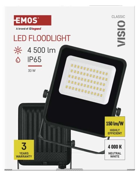 EMOS LED reflektor VISIO, 30 W, černý, neutrální bílá 1531253300