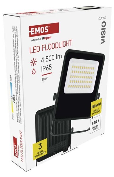 EMOS LED reflektor VISIO, 30 W, černý, neutrální bílá 1531253300