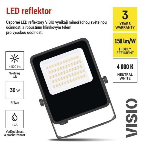 EMOS LED reflektor VISIO, 30 W, černý, neutrální bílá 1531253300