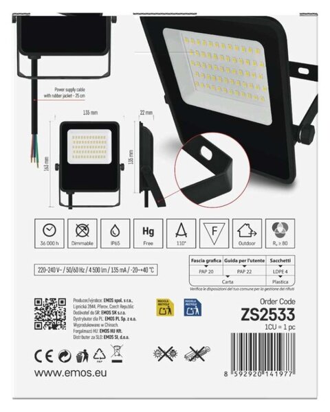 EMOS LED reflektor VISIO, 30 W, černý, neutrální bílá 1531253300
