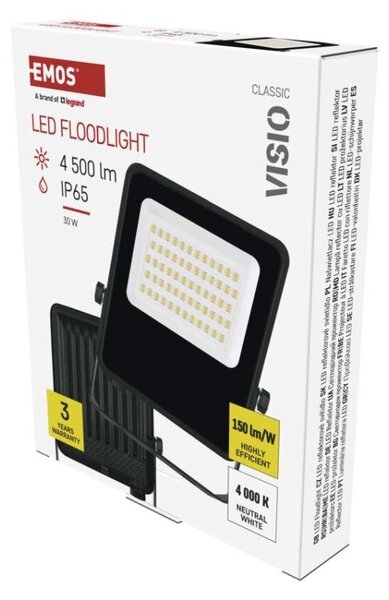 EMOS LED reflektor VISIO, 30 W, černý, neutrální bílá 1531253300