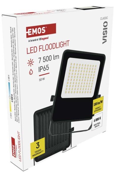 EMOS LED reflektor VISIO, 50 W, černý, neutrální bílá 1531254300