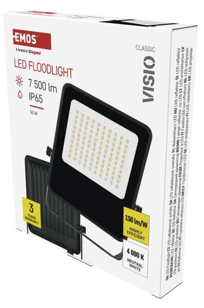 EMOS LED reflektor VISIO, 50 W, černý, neutrální bílá 1531254300