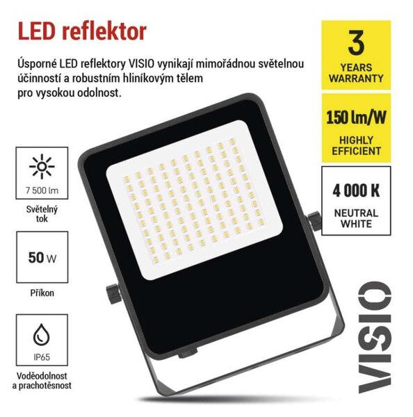 EMOS LED reflektor VISIO, 50 W, černý, neutrální bílá 1531254300