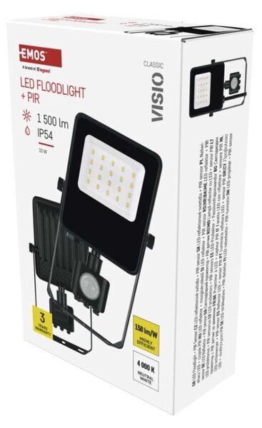EMOS LED reflektor VISIO s pohybovým čidlem, 10 W, černý, neutrální bílá 1531291300